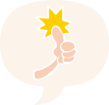 bir insan tarafından çizilmiş eski usul konuşma baloncuğu ile işaret işaretini parmakla