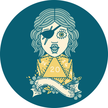 Retro Dövme Tarzı İnsan Rogue Bir insan tarafından çizilmiş 20 zar ile