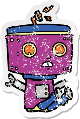 Bir insan tarafından çizilmiş karikatür robotunun sıkıntılı çıkartması.