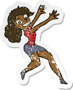 Bir insan tarafından çizilen mutlu kadın çizgi filminin gerilimli yapıştırması.