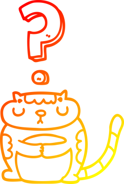 Bir insan tarafından çizilmiş soru işaretli çizgi film kedisinin sıcak çizgi çizimi