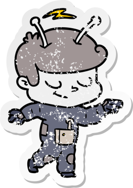 Bir insan tarafından çizilmiş dost canlısı bir uzay adamının sıkıntılı çıkartması.