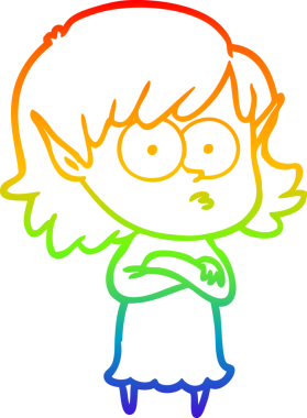 Gökkuşağı gradyan çizgi çizimi bir insan tarafından çizilmiş bir elf kızı