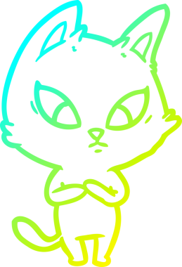 Bir insan tarafından çizilmiş kafası karışmış çizgi film kedisinin soğuk gradyan çizgisi.