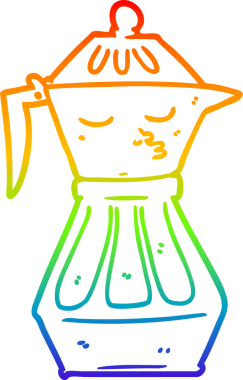 gökkuşağı gradyan çizgi çizimi bir insan tarafından çizilmiş bir kahve demliği