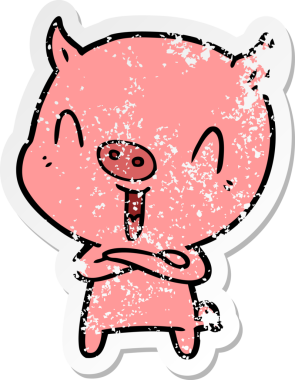 Bir insan tarafından çizilmiş mutlu çizgi film domuzunun sıkıntılı çıkartması.