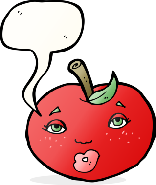 bir insan tarafından çizilmiş yüzlü karikatür elması.