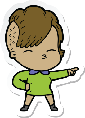 Bir insan tarafından çizilmiş, şaşı bir kızın çıkartması.