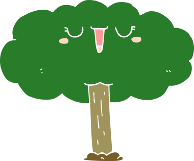 Bir insan tarafından çizilmiş düz renk çizgi film ağacı