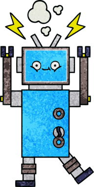 Bir insan tarafından çizilmiş dans eden bir robotun retro grunge dokusu.