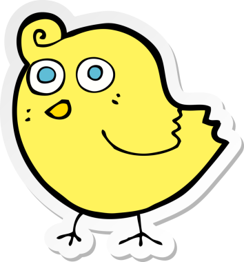 Bir insan tarafından çizilmiş komik bir karikatür kuşunun çıkartması.