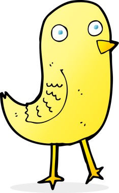 Bir insan tarafından çizilmiş komik çizgi film kuşu.