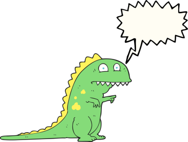 Bir insan tarafından çizilmiş serbest konuşma balonu karikatürü dinozor.