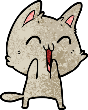 Bir insan tarafından çizilmiş mutlu çizgi film kedisi.