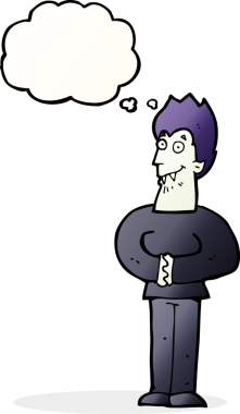 Bir insan tarafından çizilmiş düşünce baloncuğu olan bir vampir.