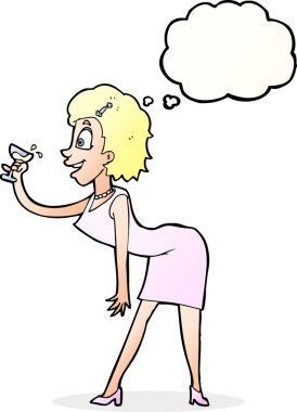 Bir insan tarafından çizilmiş düşünce köpüğüyle içkili bir karikatür kadın.