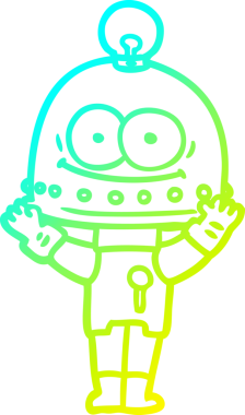 Bir insan tarafından çizilmiş ampullü mutlu bir robot çizimi.