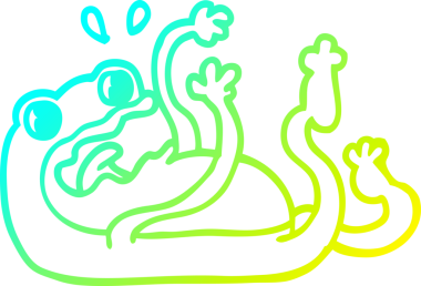 Bir insan tarafından çizilmiş bir kurbağanın soğuk çizgi çizimi.