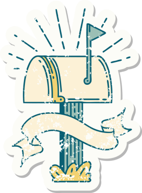 Bir insan tarafından çizilmiş eski dövme stili kapalı posta kutusu etiketi.