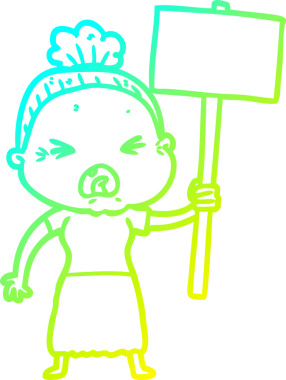 Bir insan tarafından çizilmiş kızgın yaşlı bir kadının soğuk çizgi çizimi.