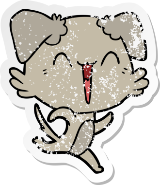 Bir insan tarafından çizilmiş mutlu küçük bir köpek çizgi filminin sıkıntılı çıkartması.