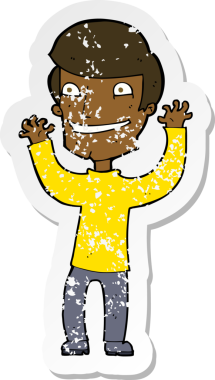 Bir insan tarafından çizilmiş heyecanlı bir çizgi filmin gerilimli çıkartması.