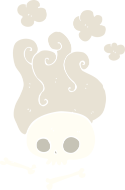 Bir insan tarafından çizilmiş kafatası ve kemiklerin düz renk çizimi