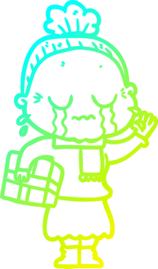 Bir insan tarafından çizilmiş ağlayan yaşlı bir kadının soğuk çizgi çizimi.