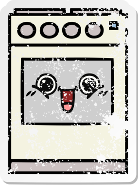 Bir insan tarafından çizilmiş şirin bir mutfak fırınının sıkıntılı çıkartması.