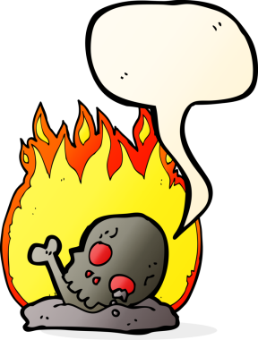 Bir insan tarafından çizilmiş, eski kemikleri yakan bir çizgi film.