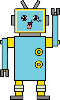 Bir insan tarafından çizilmiş sevimli bir robot karikatürü.