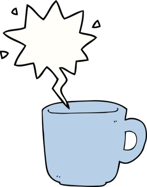 Bir insan tarafından çizilmiş konuşma balonlu kahve fincanı.