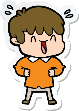 Bir insan tarafından çizilmiş, gülen bir çocuğun çıkartması.