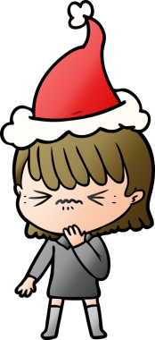 Bir insan tarafından çizilmiş Noel Baba şapkası giyen bir kızın el çizimi karikatürü.