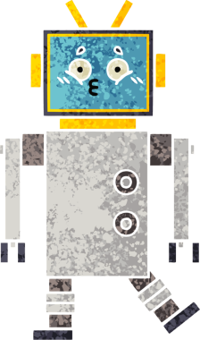 Bir insan tarafından çizilmiş bir robotun retro çizim tarzı karikatürü