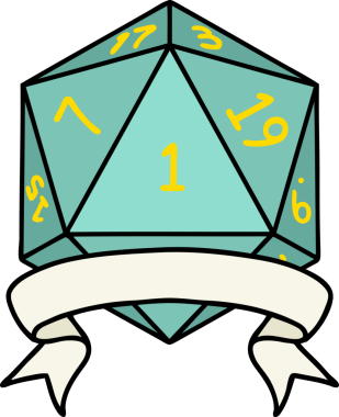 Retro Dövme Biçimi Doğal Bir d20 zar bir insan tarafından çizildi