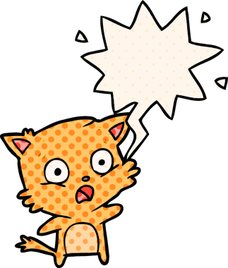 Çizgi roman tarzında konuşma balonu olan çizgi film kedisi bir insan tarafından çizildi.