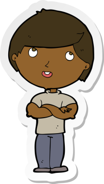 Bir insan tarafından çizilmiş kollu mutlu bir adamın çıkartması.