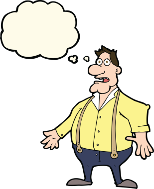 Bir insan tarafından çizilen düşünce baloncuğuyla şok olmuş bir adam.