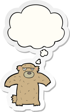 İnsan tarafından çizilmiş bir çıkartma olarak düşünce baloncuğu olan çizgi film ayısı.