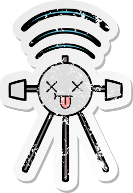 Bir insan tarafından çizilmiş şirin bir çizgi film uydusunun sıkıntılı çıkartması.