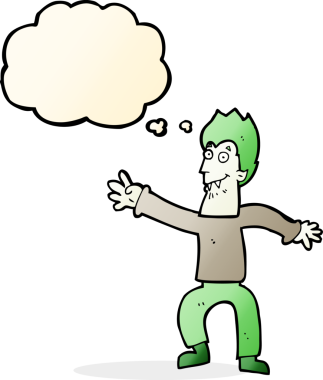 Bir insan tarafından çizilmiş düşünce baloncuğu olan bir vampir.