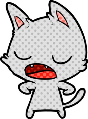 Bir insan tarafından çizilmiş konuşan kedi çizgi filmi.