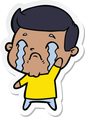 Bir insan tarafından çizilmiş, ağlayan bir çizgi film karakterinin çıkartması.