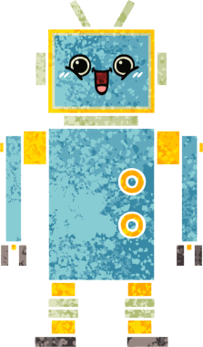 Bir insan tarafından çizilmiş bir robotun retro çizim tarzı karikatürü