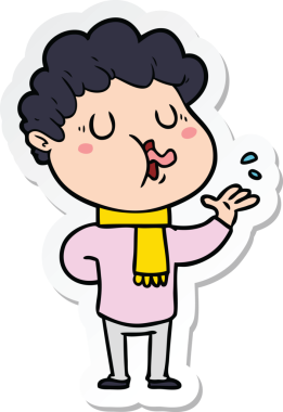 Bir insan tarafından çizilmiş şarkı söyleyen bir çizgi film karakterinin çıkartması.