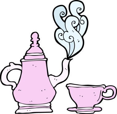 bir insan tarafından çizilmiş kahve demliği ve fincanı.