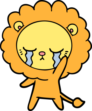 Bir insan tarafından çizilmiş ağlayan çizgi film aslanı.