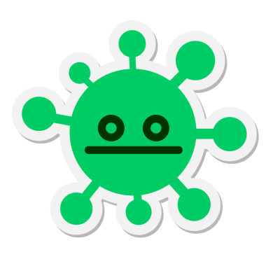 Bir insan tarafından çizilmiş boş göz virüsü etiketi.