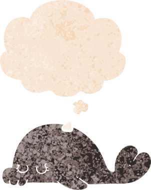 Düşünce baloncuklu karikatür mührü grunge sıkıntılı retro desen bir insan tarafından çizilmiş